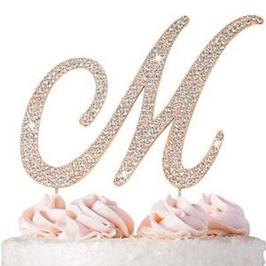 Letter M Cake Topper - Premium Rose Gold Metal - M Monogram